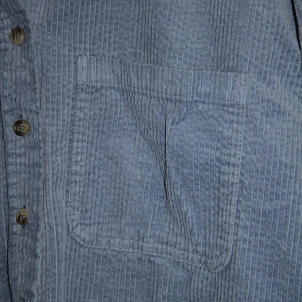 Forever 21 Cropped Blue Wide Rail Corduroy Button Up Shirt 100% Cotton Sz Small - Picture 6 of 15